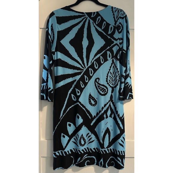 Nicola Antoni 3/4 Sleeve Flowy Blue & Black Sheath Stretch Dress Size L - Picture 4 of 4